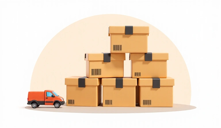 Shipping boxes and delivery truck icon