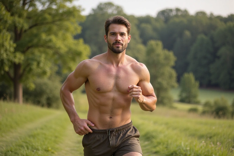 Man looking healthy and energetic, possibly exercising outdoors