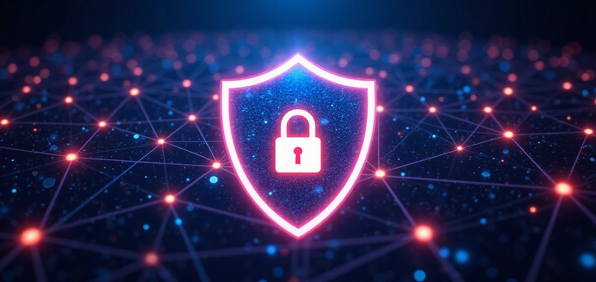 Abstract image representing data privacy and security with a padlock icon